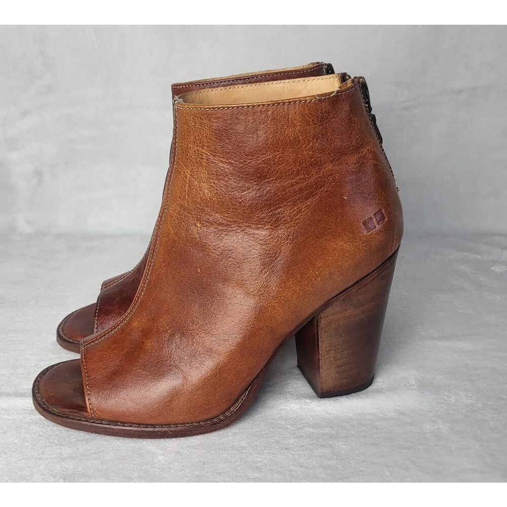 SOLD | BED | STU Onset Leather Ankle Boots Peep Toe Stacked Heel Booties  | 7.5 - Picture 6 of 12